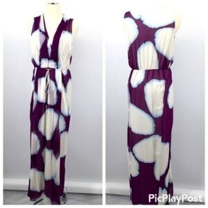 Diane Von Furstenberg Silk Maxi dress purple with rose petals Sz 6 BoxB